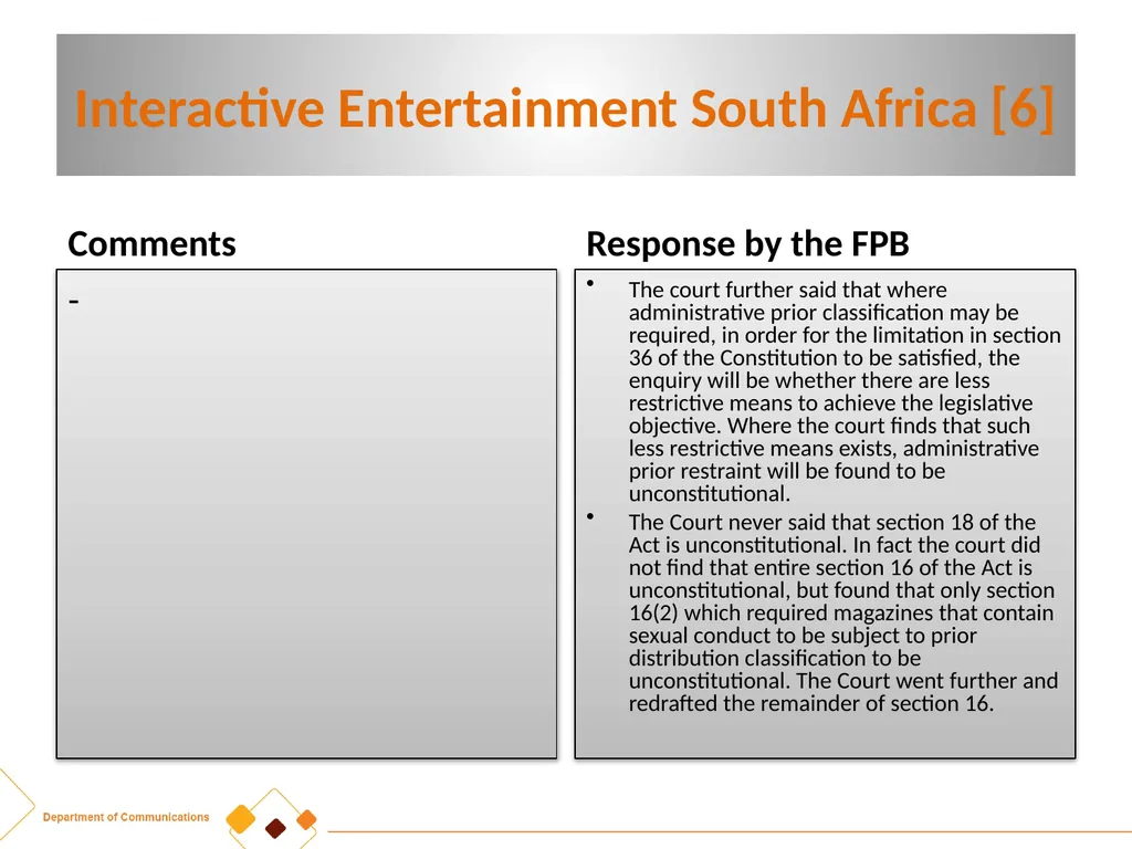 FPB AMENDMENT BILL:CRITICAL INPUTS FROM - slide 18 of 34