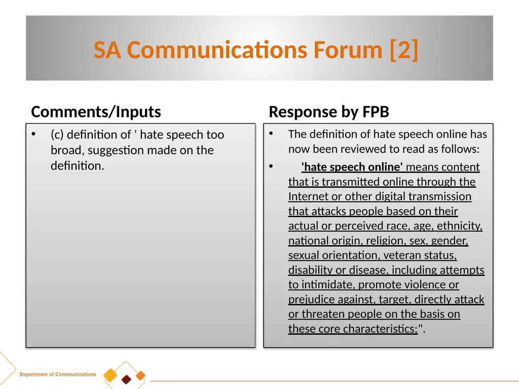 FPB AMENDMENT BILL:CRITICAL INPUTS FROM - slide 3 of 34