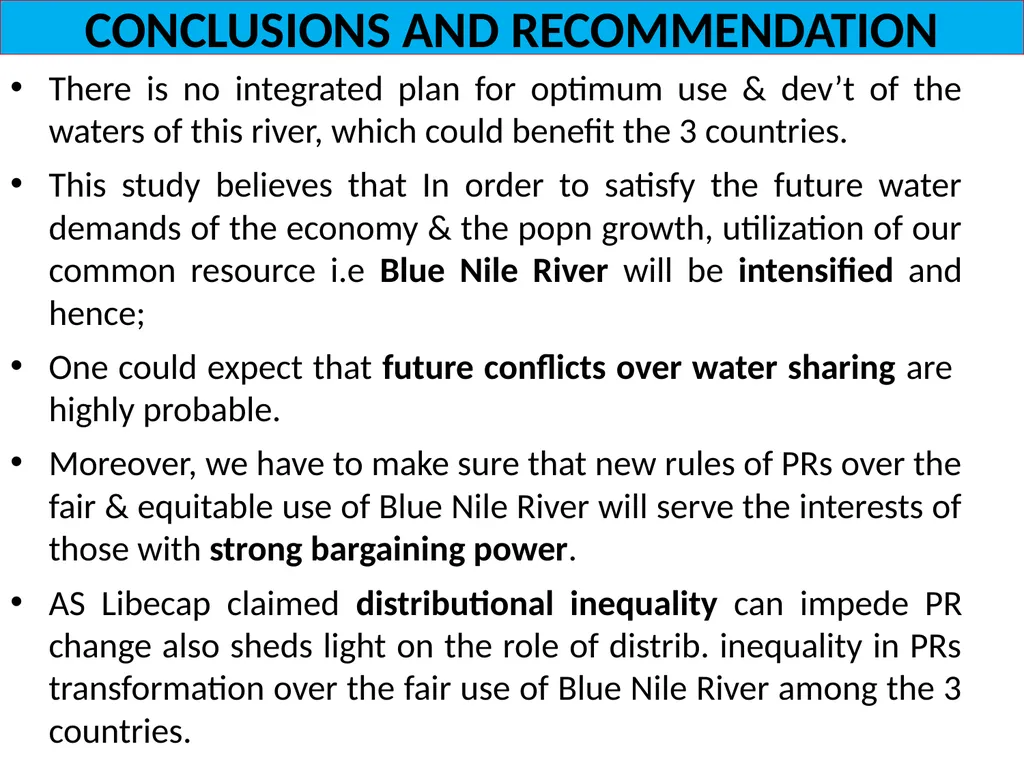 DISTRIBUTIONAL CONFLICT OVER BLUE NILE RIVER BASIN - slide 25 of 27