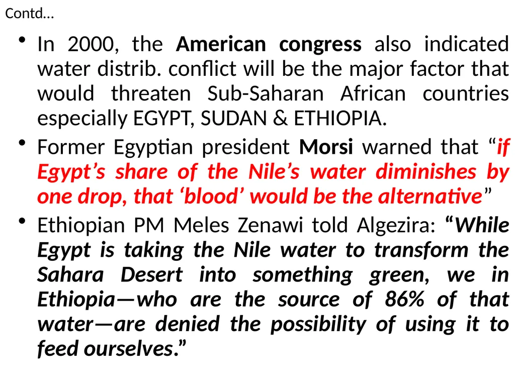 DISTRIBUTIONAL CONFLICT OVER BLUE NILE RIVER BASIN - slide 22 of 27