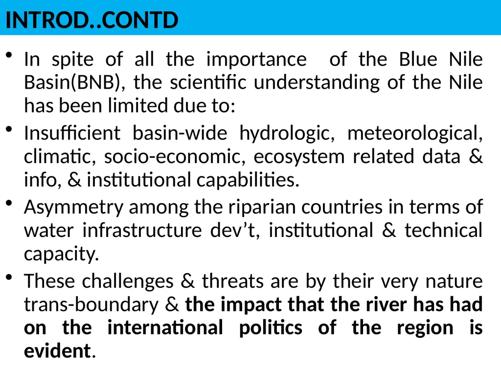 DISTRIBUTIONAL CONFLICT OVER BLUE NILE RIVER BASIN - slide 6 of 27