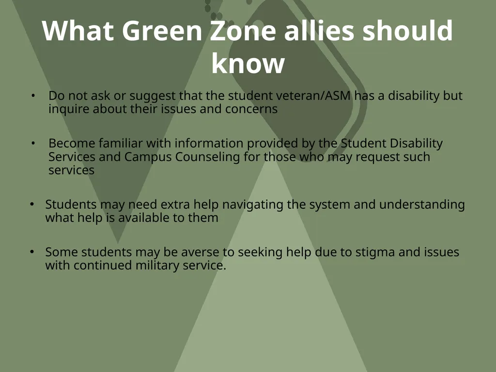 Shepherd University Green Zone Training OBJECTIVE - slide 28 of 34