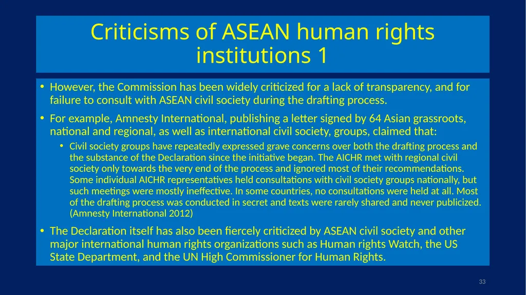 EU-ASEAN relations, human rights institutions, and - slide 33 of 56