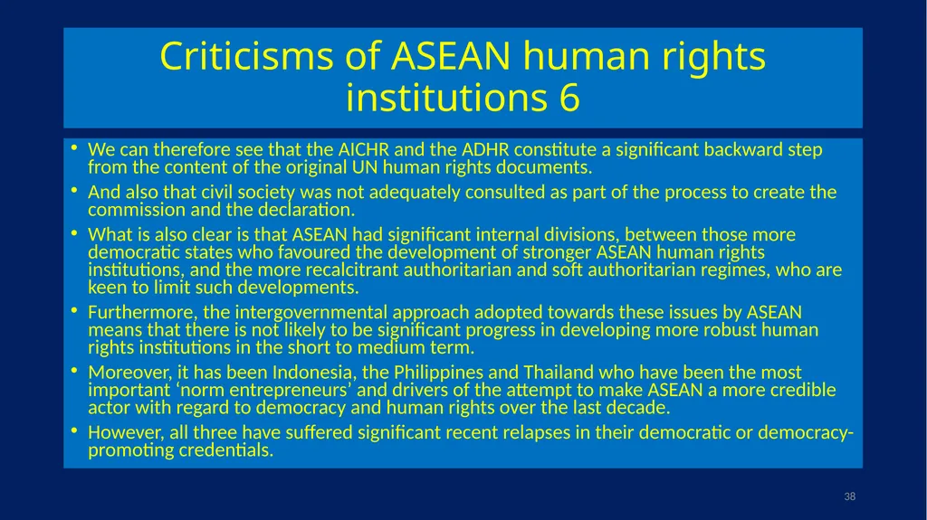 EU-ASEAN relations, human rights institutions, and - slide 38 of 56