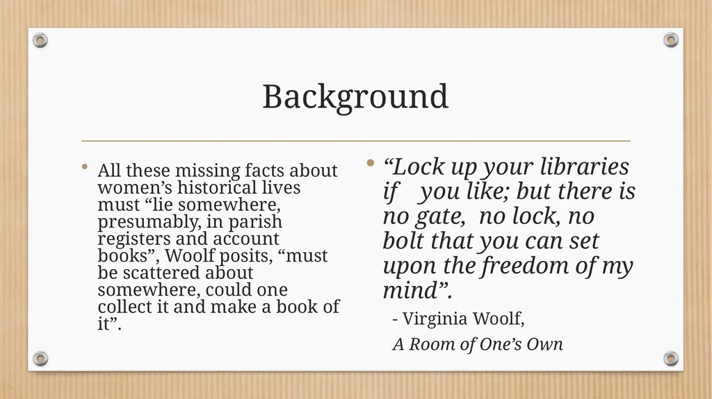 “Some Methodical Person”: Querying Virginia - slide 7 of 51