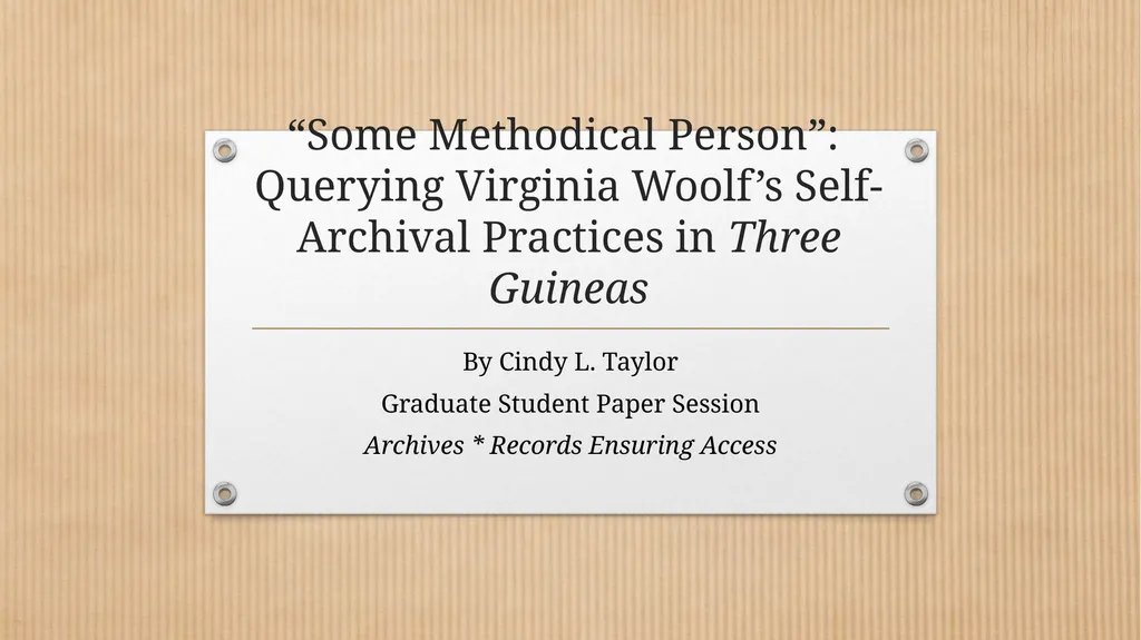 “Some Methodical Person”: Querying Virginia - slide 1 of 51