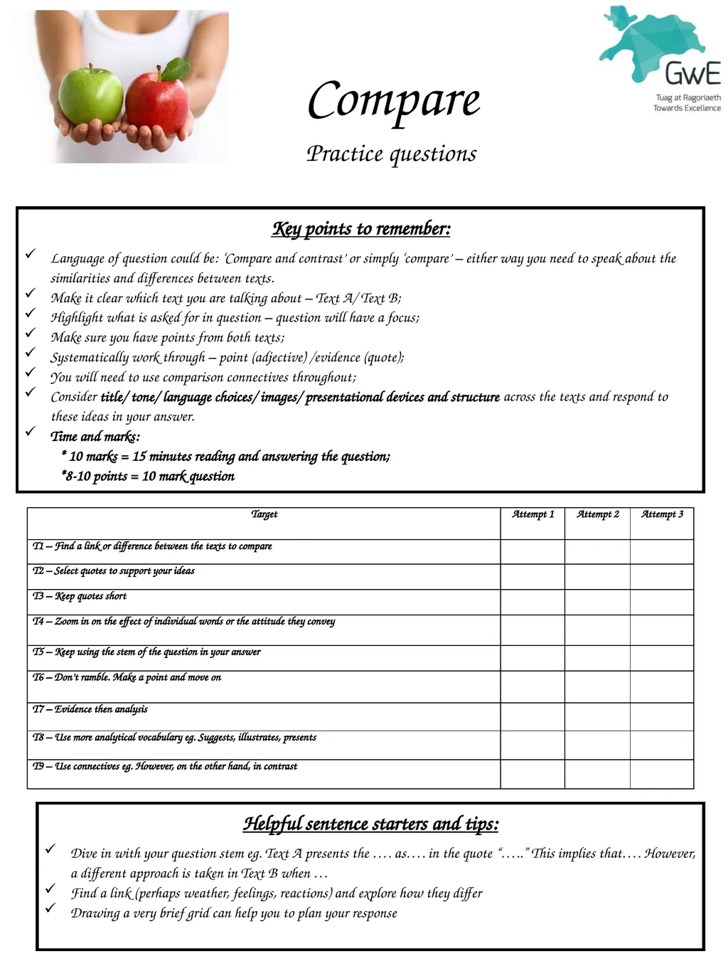 Compare Practice questions Helpful sentence - slide 1 of 14