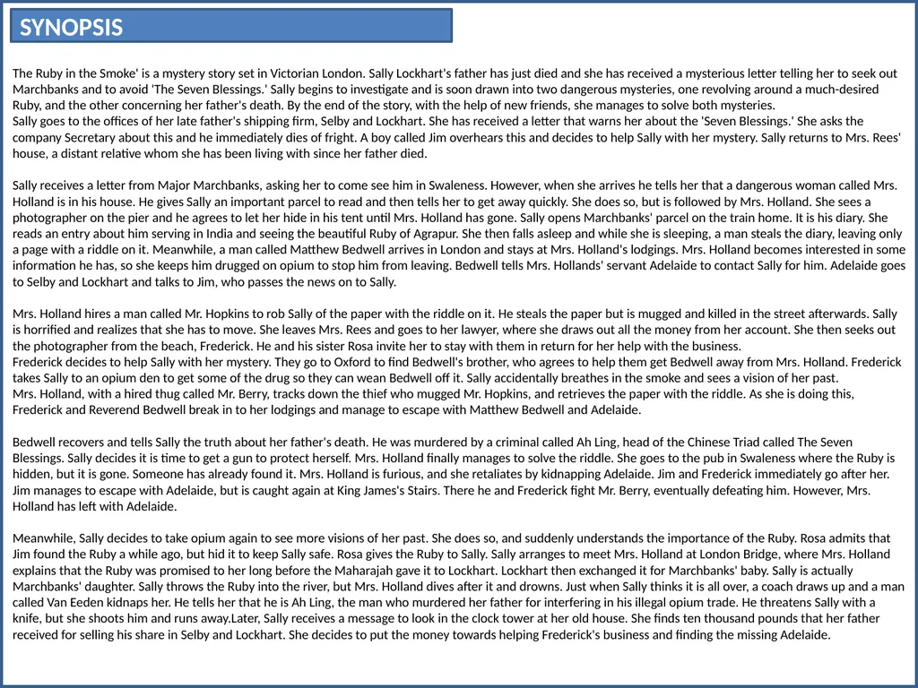 CONTENTS ‘Ruby in the Smoke’ Resource Pack - slide 2 of 9