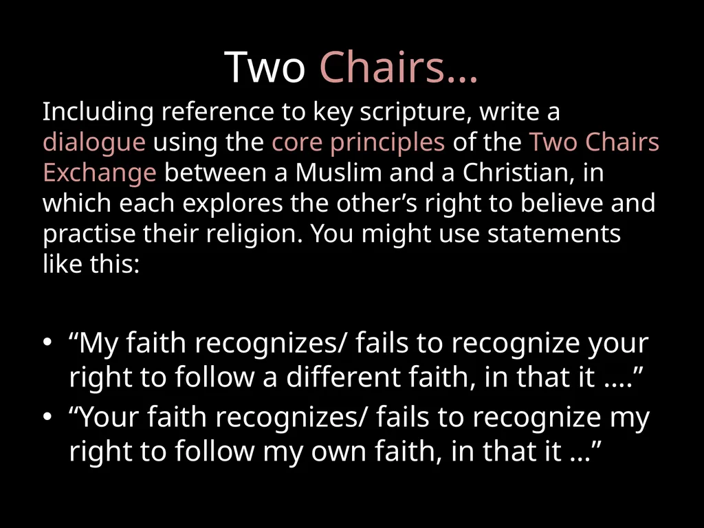 Two Chairs Exchange For AQA GCSE RS Lesson 3: - slide 10 of 12