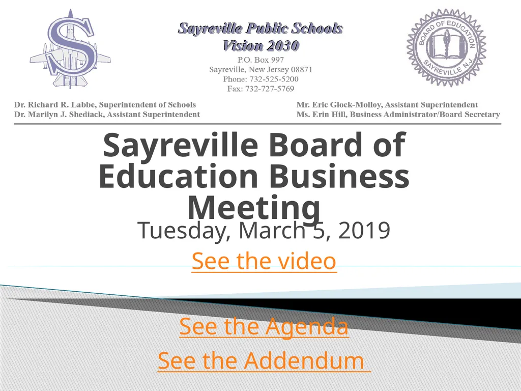 Sayreville Board of Education Business Meeting