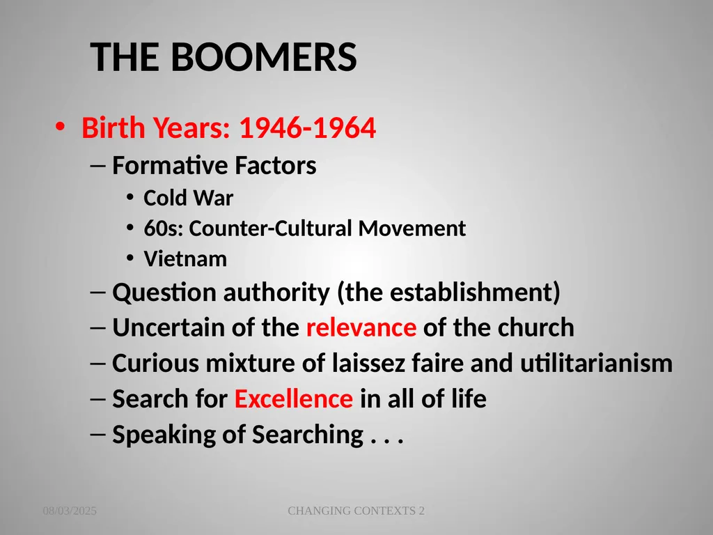 THE CHANGING CONTEXTS OF PREACHING AND WORSHIP 2 - slide 5 of 25