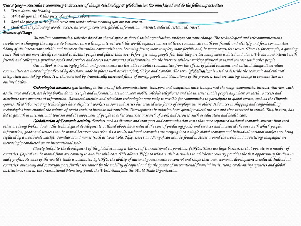 Year 9 Geography Readings Year 9 Geog - - slide 31 of 35