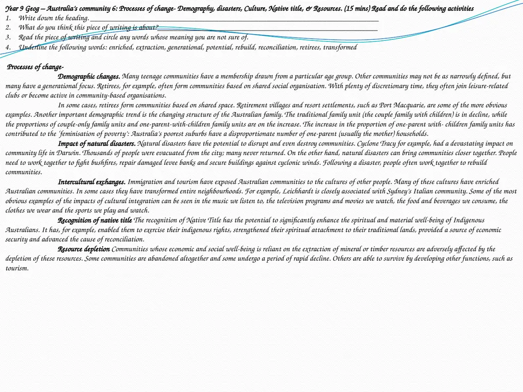Year 9 Geography Readings Year 9 Geog - - slide 33 of 35