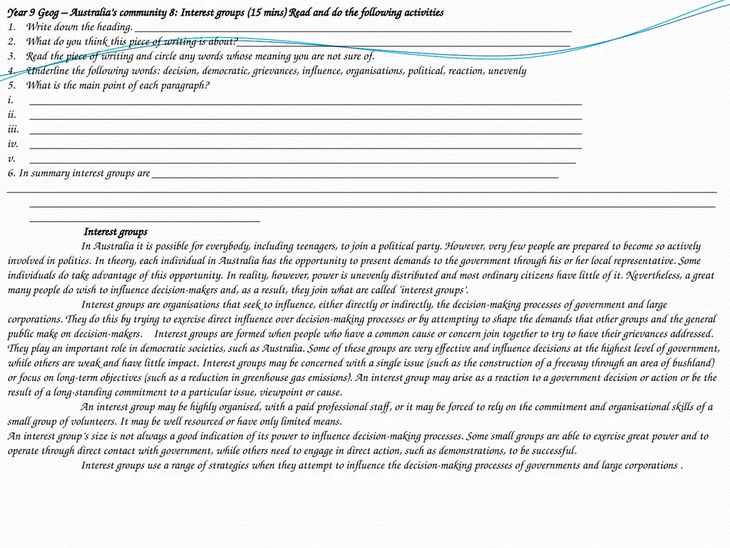 Year 9 Geography Readings Year 9 Geog - - slide 35 of 35
