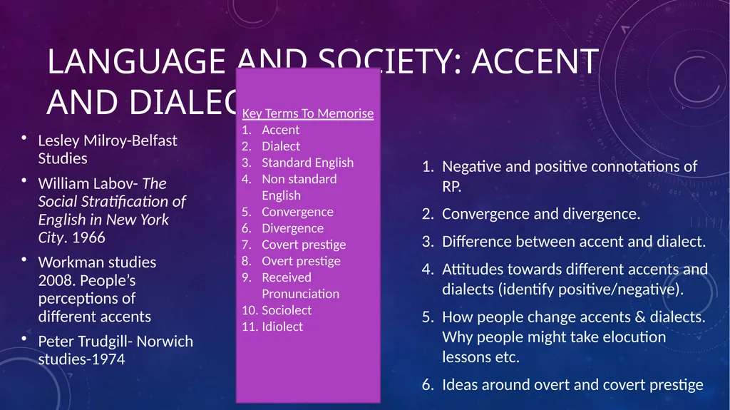 Language and Society: Accent and dialect Lesley - slide 1 of 63