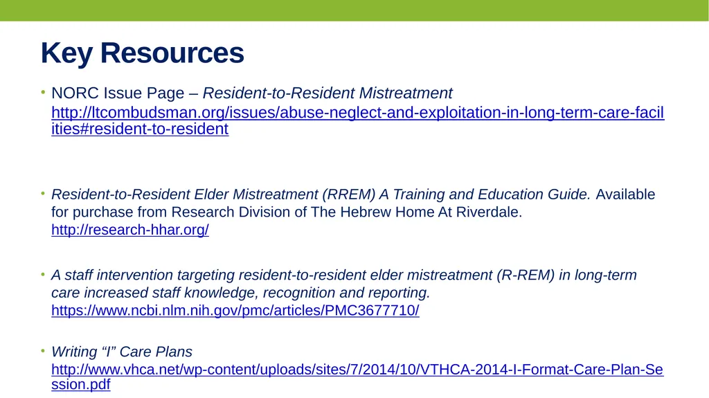 PREVENTING AND RESPONDING TO Resident-to-resident - slide 20 of 27