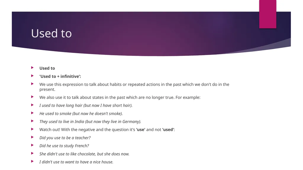10B Changing trends Grammar: used to Vocabulary: - slide 3 of 6