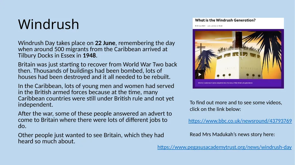 Year 6 Reading Windrush TASK: Your reading task - slide 3 of 8
