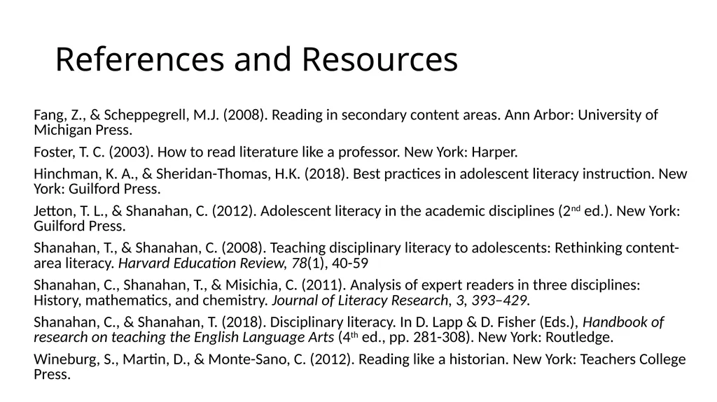 Teaching Disciplinary Literacy Timothy Shanahan - slide 54 of 56
