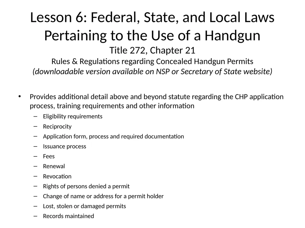 Nebraska State Patrol Concealed Handgun Permit - slide 178 of 191