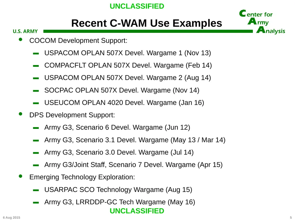 Center for Army Analysis Wargame Analysis Model - slide 5 of 20