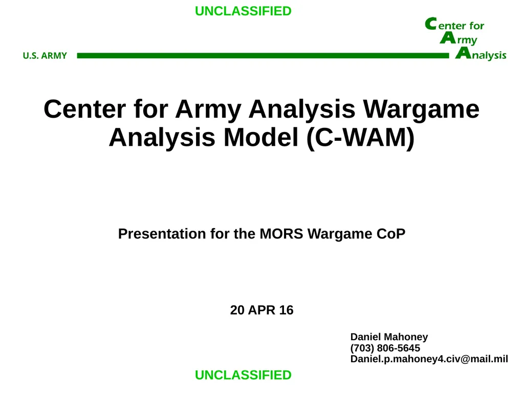 Center for Army Analysis Wargame Analysis Model - slide 1 of 20