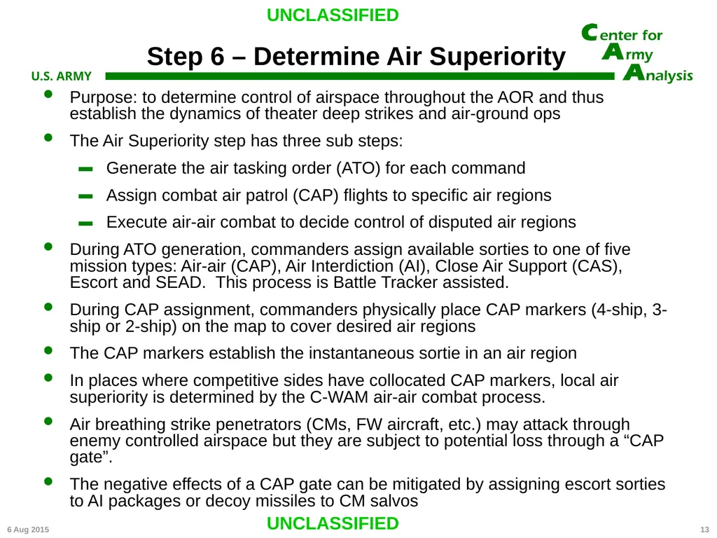 Center for Army Analysis Wargame Analysis Model - slide 13 of 20