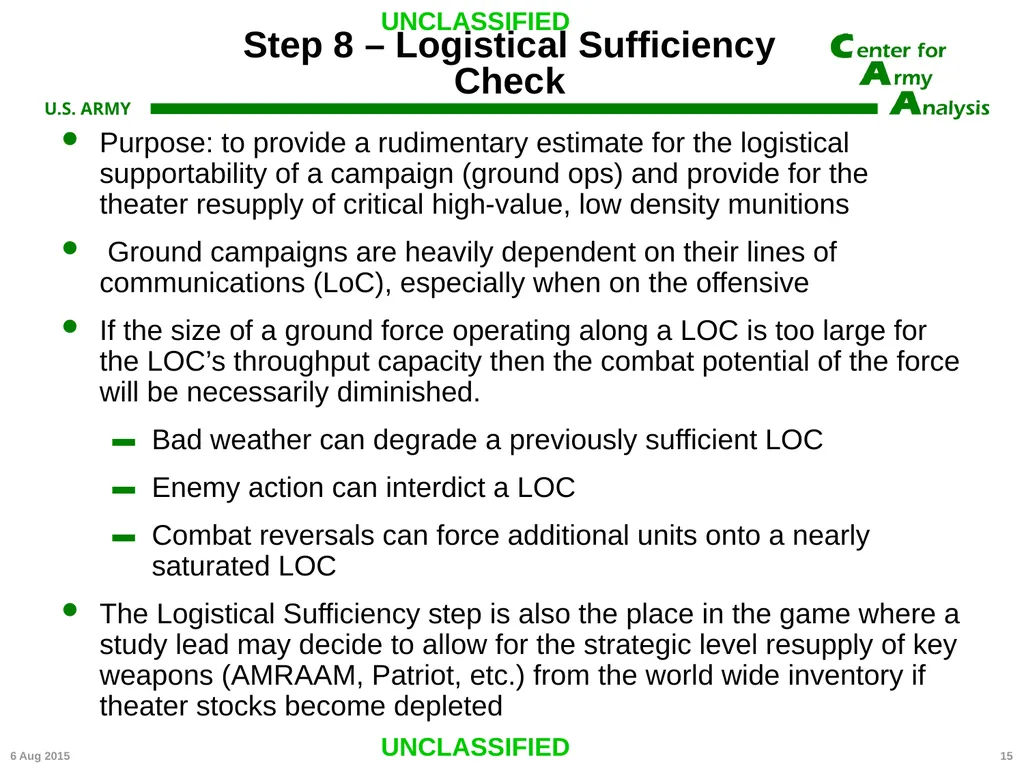 Center for Army Analysis Wargame Analysis Model - slide 15 of 20