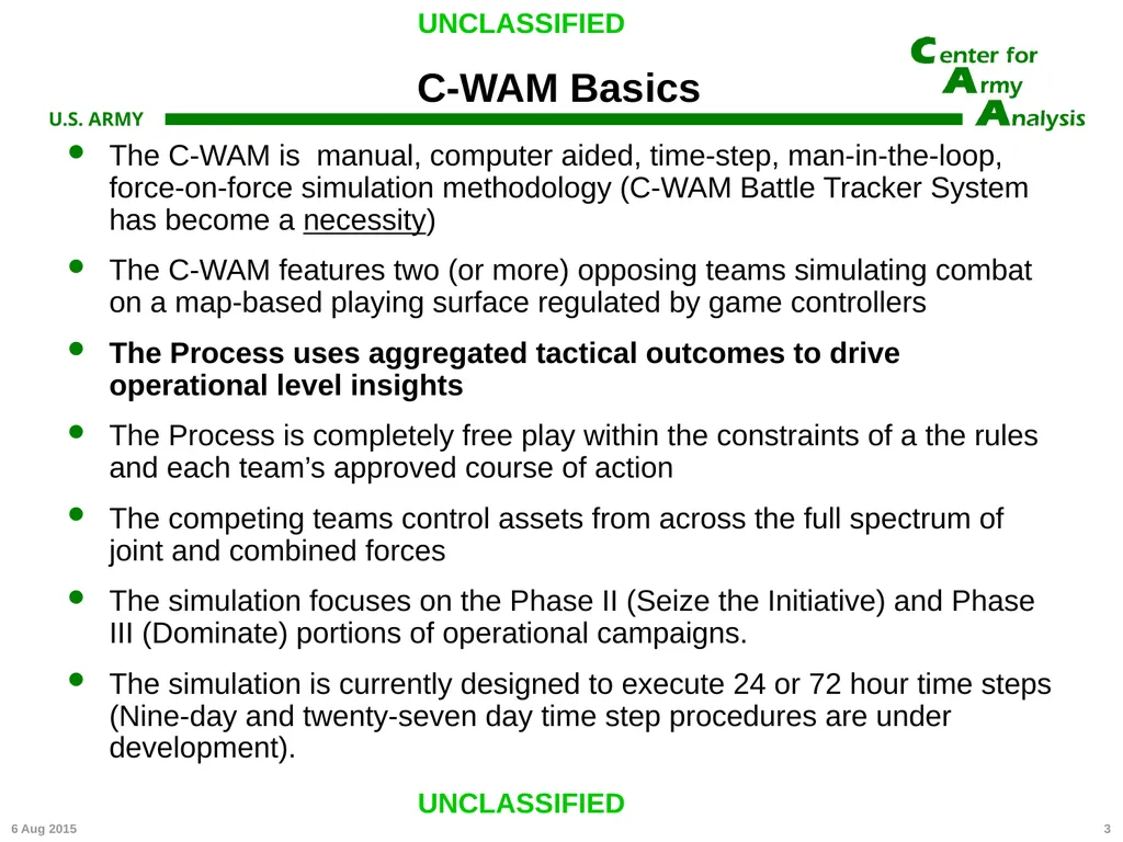 Center for Army Analysis Wargame Analysis Model - slide 3 of 20