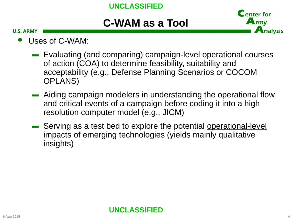 Center for Army Analysis Wargame Analysis Model - slide 4 of 20
