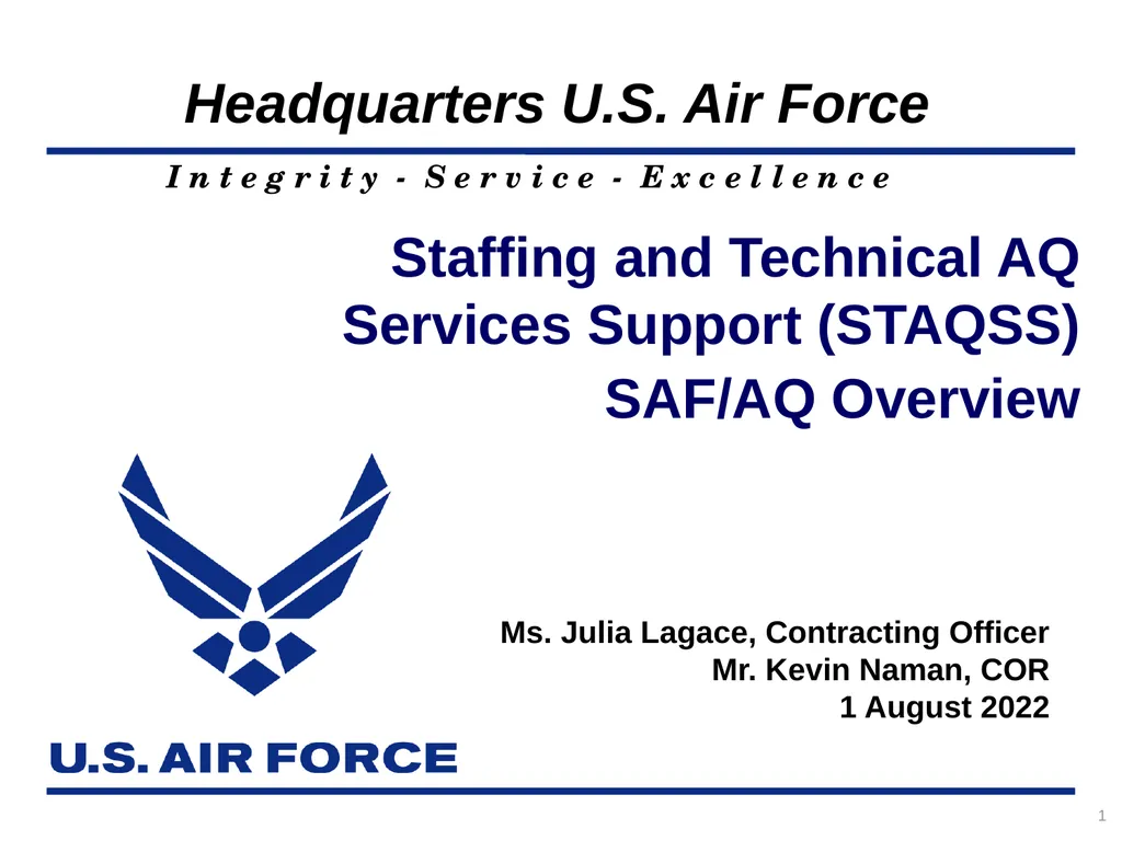 1 Staffing and Technical AQ Services Support - slide 1 of 19