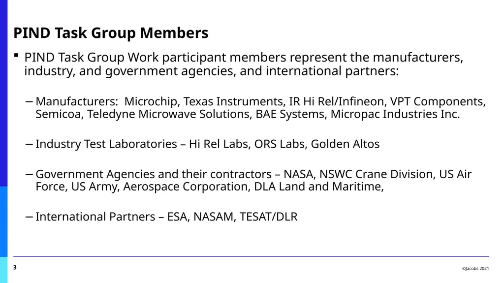 PIND Task Group Report Benny Damron, Jacobs Space - slide 3 of 17