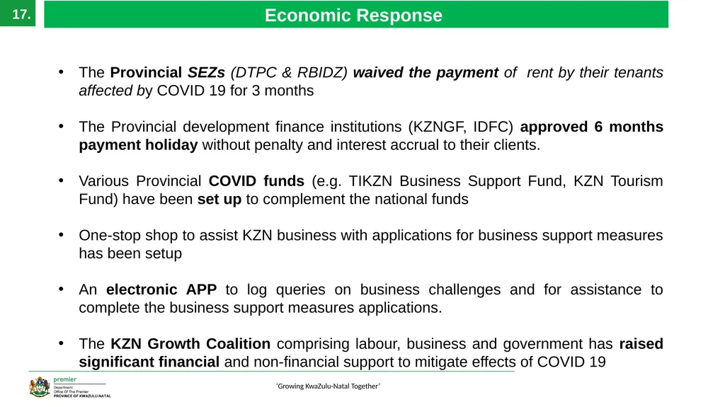 EXECUTIVE SUMMARY 1 ‘Growing KwaZulu-Natal - slide 17 of 37