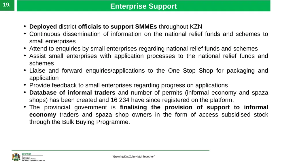 EXECUTIVE SUMMARY 1 ‘Growing KwaZulu-Natal - slide 19 of 37