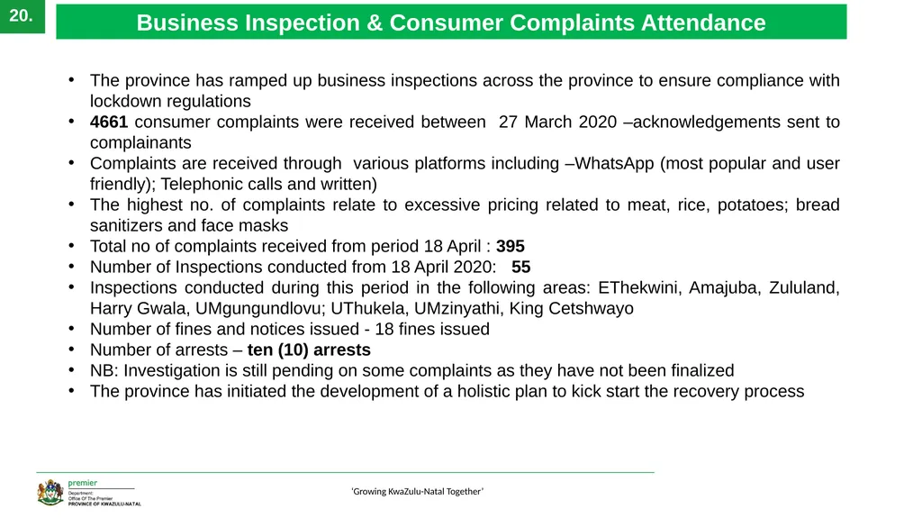 EXECUTIVE SUMMARY 1 ‘Growing KwaZulu-Natal - slide 20 of 37