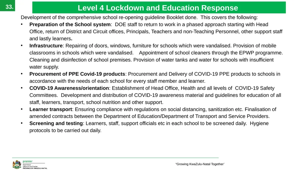 EXECUTIVE SUMMARY 1 ‘Growing KwaZulu-Natal - slide 33 of 37