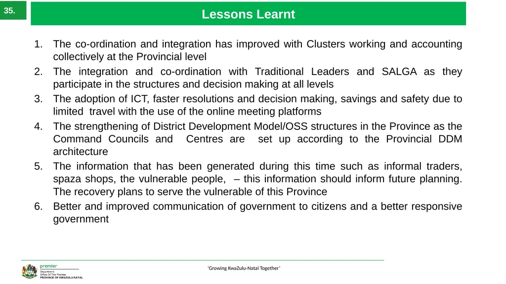 EXECUTIVE SUMMARY 1 ‘Growing KwaZulu-Natal - slide 35 of 37