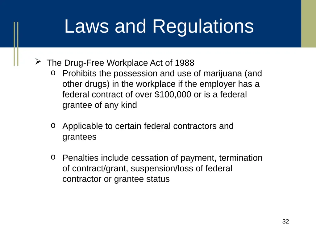 Medical Marijuana Update Workplace Issues/ Update - slide 32 of 54