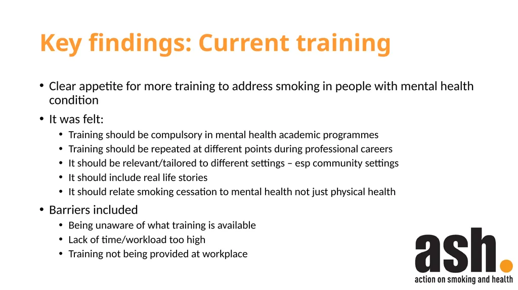 Smokefree Skills: Training needs of mental health - slide 10 of 21