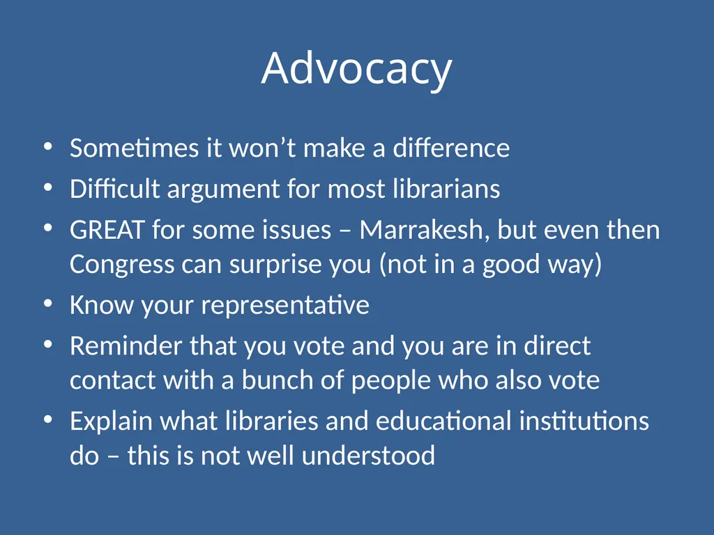 Copyright Law & Policy: Advocating for Libraries - slide 18 of 22