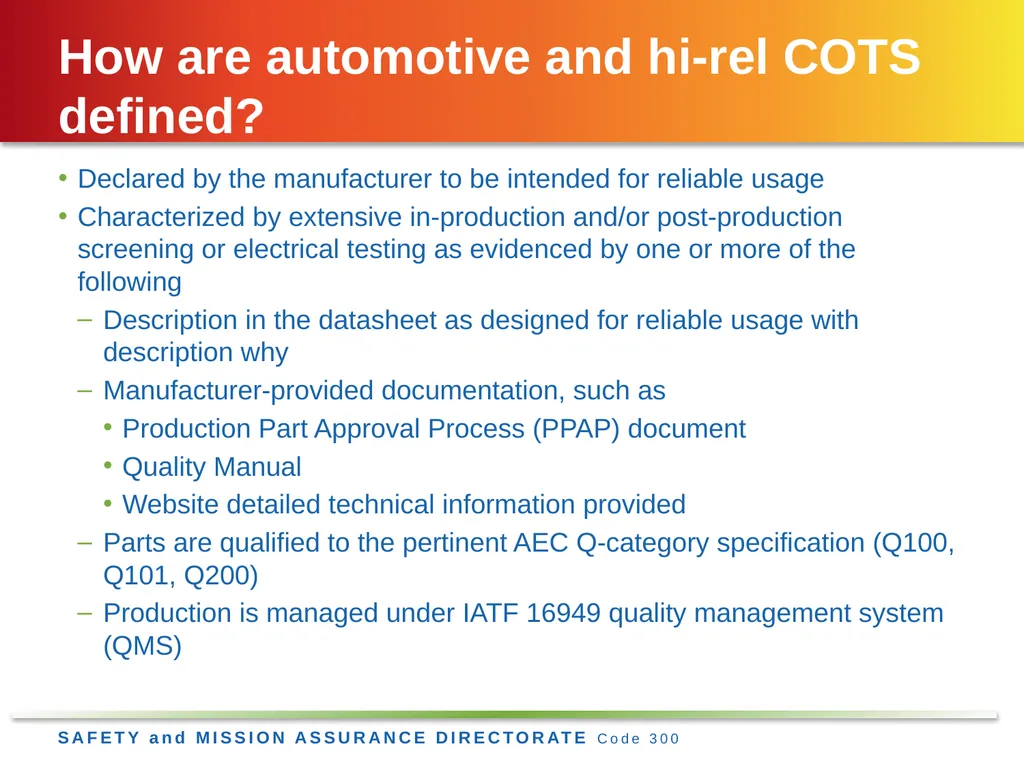 Jesse Leitner, Chief SMA Engineer, NASA GSFC Jesse - slide 13 of 19
