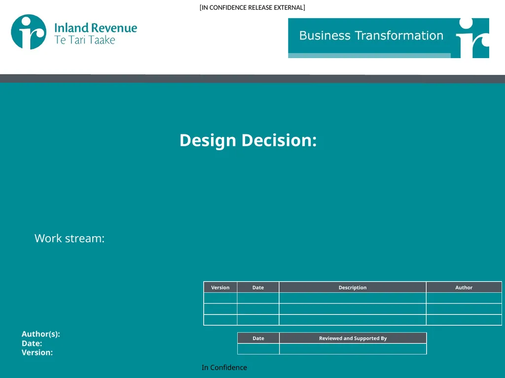 Design Decision: In Confidence Work stream: - slide 1 of 13