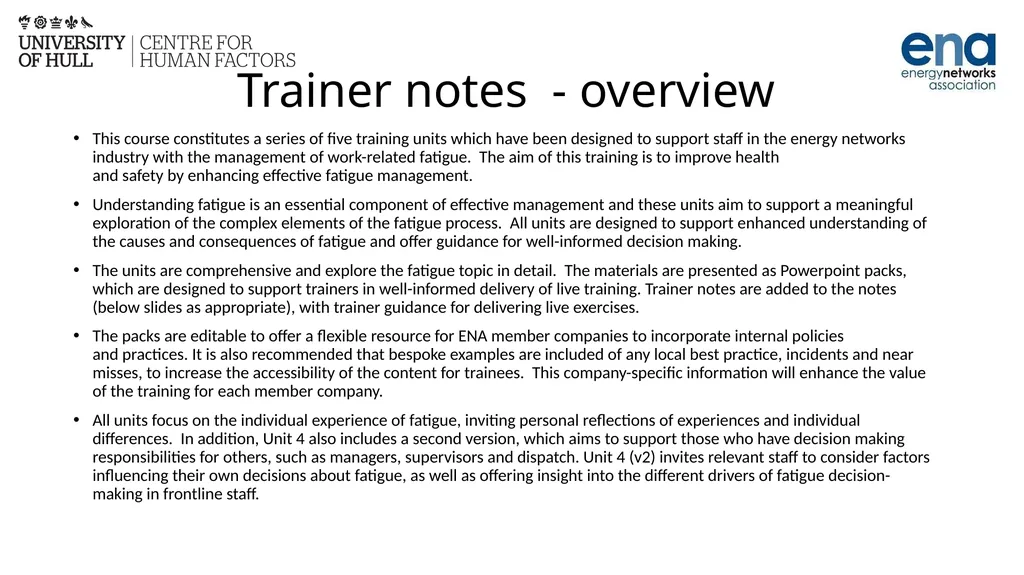 This course constitutes a series of five training - slide 1 of 18