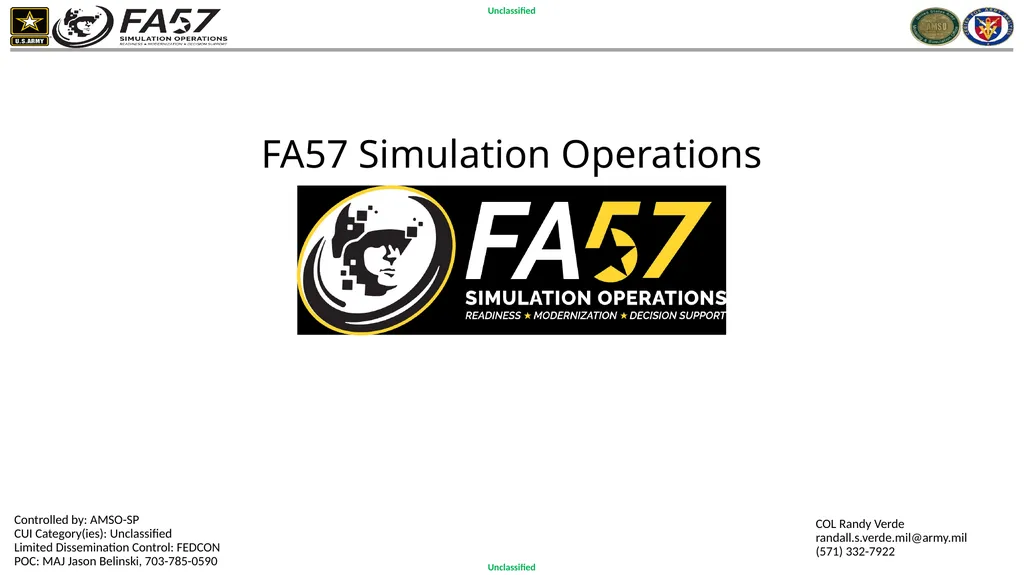 FA57 Simulation Operations COL Randy Verde - slide 1 of 8