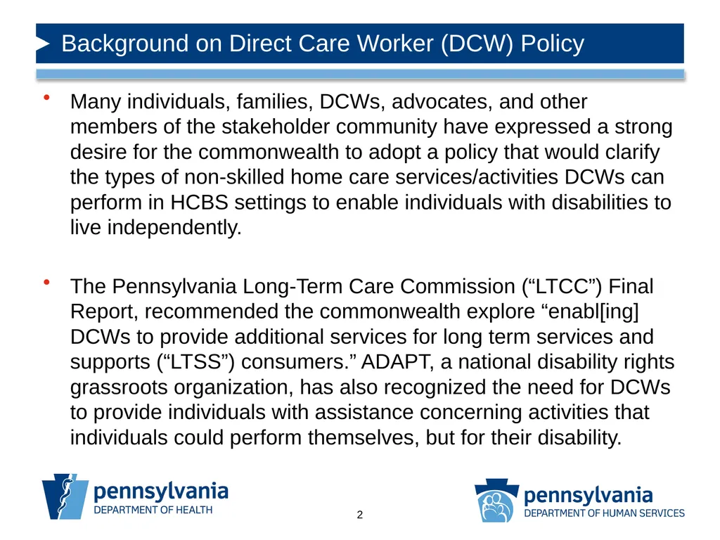 DIRECT CARE WORKER POLICY CLARIFICATION & GUIDANCE - slide 2 of 14