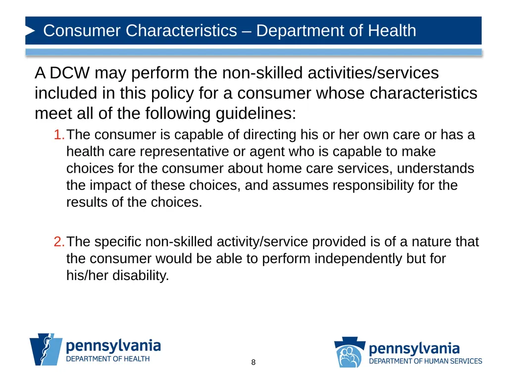 DIRECT CARE WORKER POLICY CLARIFICATION & GUIDANCE - slide 8 of 14