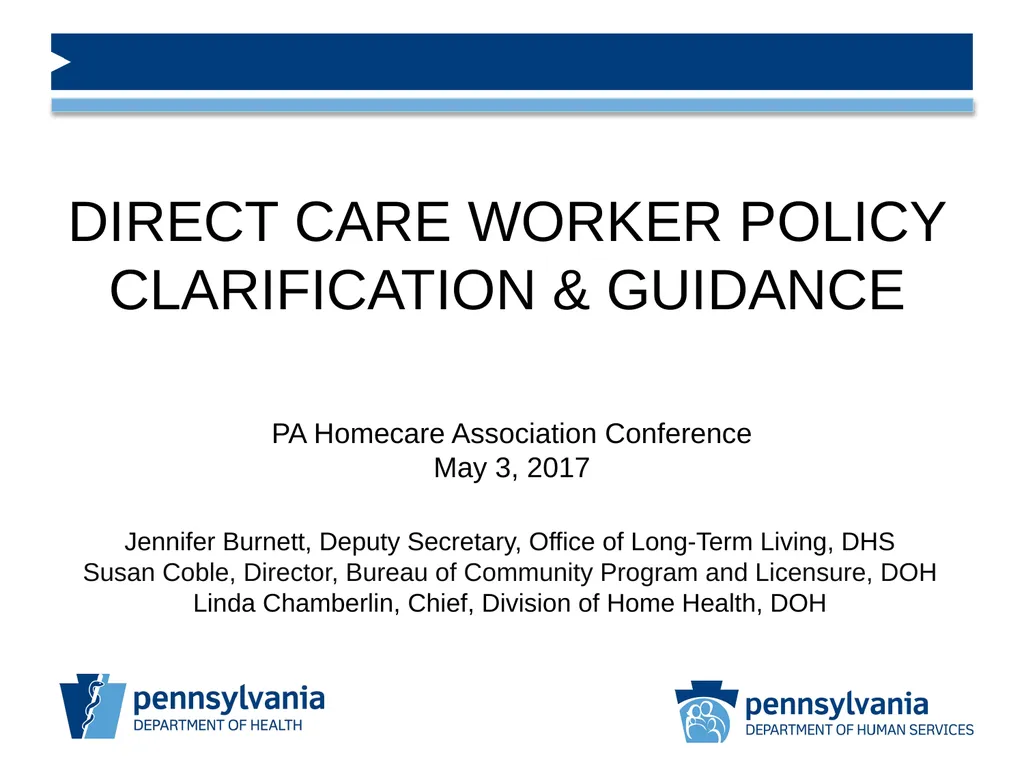 DIRECT CARE WORKER POLICY CLARIFICATION & GUIDANCE - slide 1 of 14