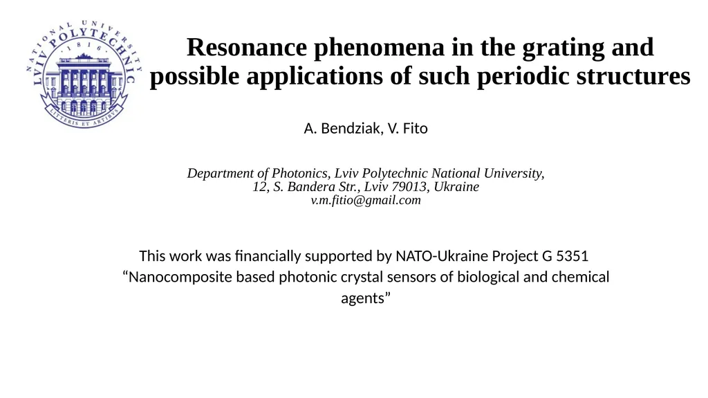 Resonance phenomena in the grating and possible - slide 1 of 20