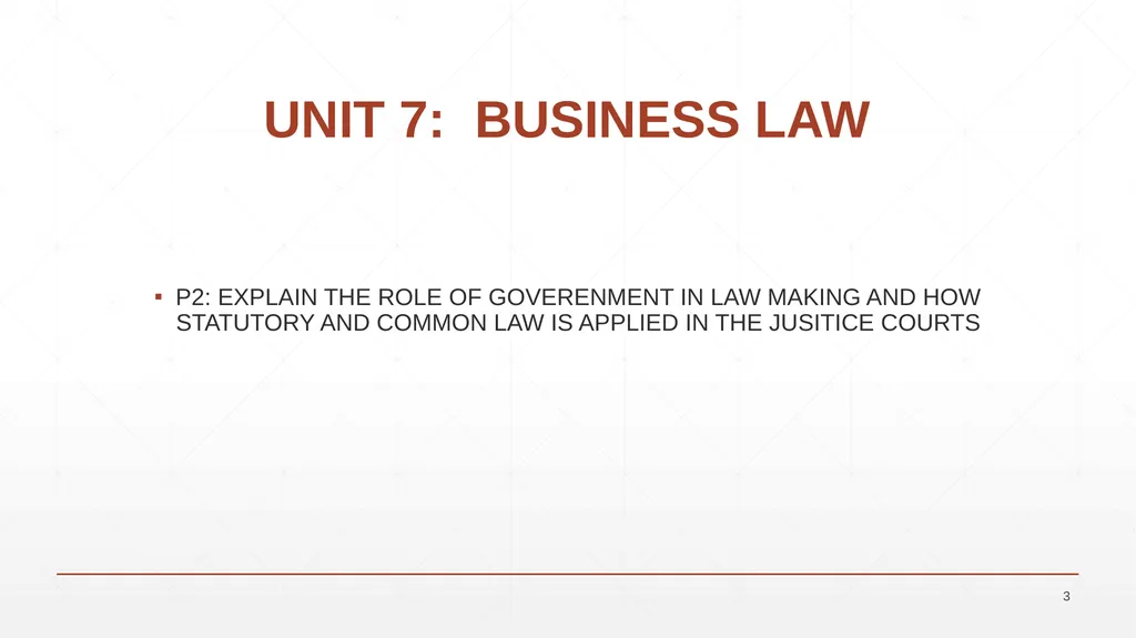 UNIT 7: BUSINESS LAW UNIT CODE: H/617/0736 UNIT 7: - slide 3 of 36