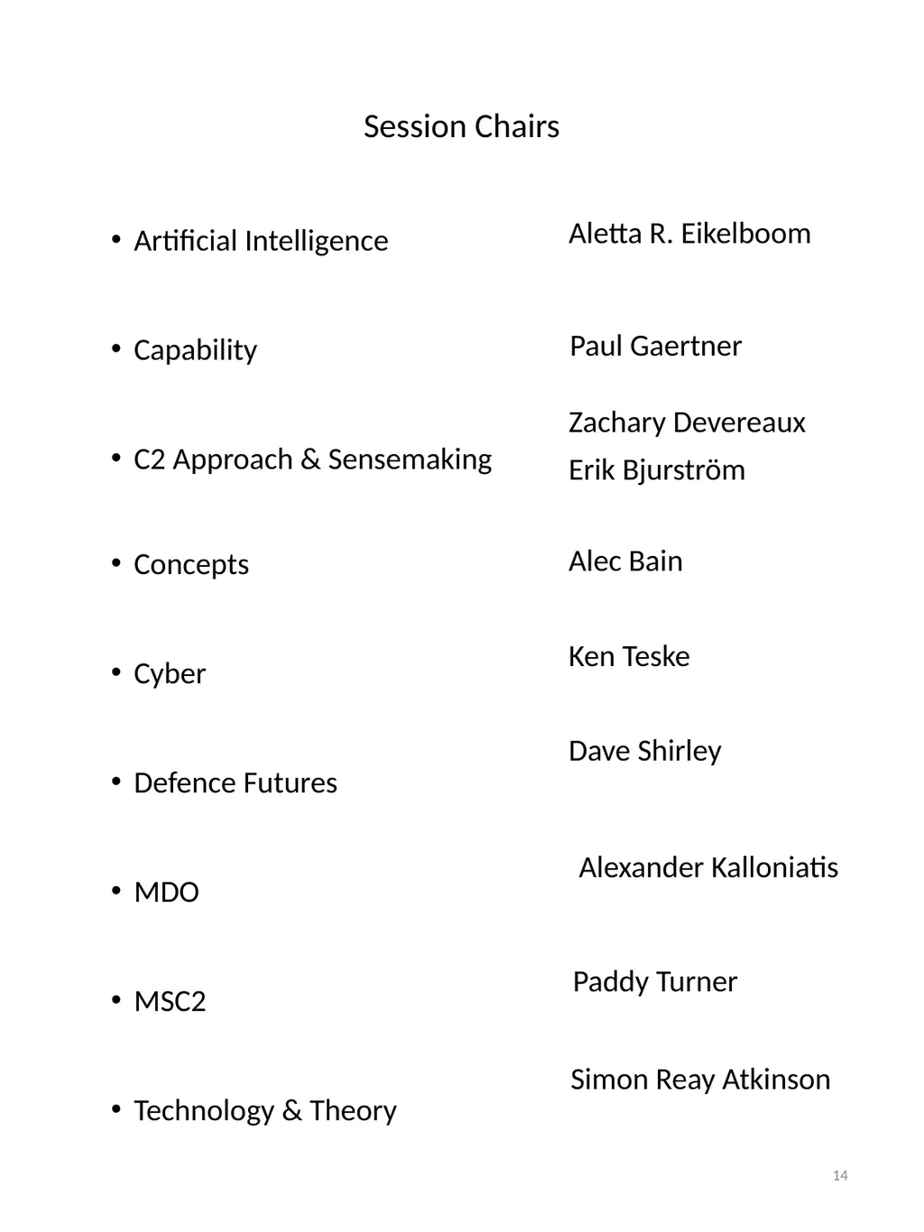 Symposium Chairs: David S. Alberts Jim Hill - slide 14 of 16